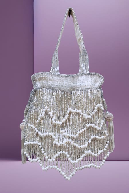 A Clutch Story Silver Fringe Glam Tassels Potli 