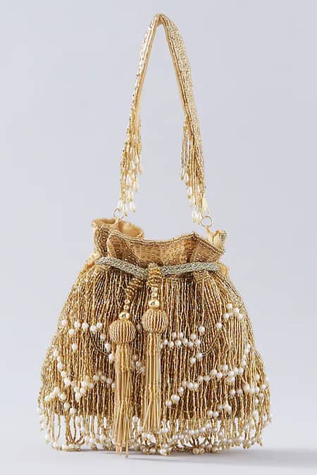 A Clutch Story Gold Fringe Glam Handembroidered Potli 