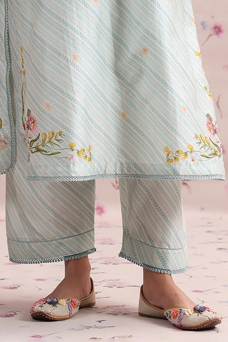 Buy Label Niti Bothra Blue Silk, Chanderi Embroidery, Tassels Noor Striped Straight Long Kurta Set Online at Aza Fashions Buy_Label Niti Bothra_Blue Silk, Chanderi Embroidery, Tassels Noor Striped Straight Long Kurta Set _Online_at_Aza_Fashions