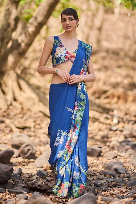 Nirmooha Floral Printed Chiffon Saree Set 