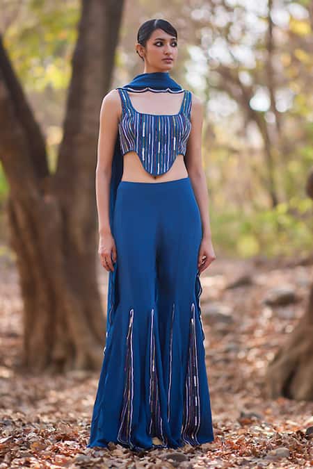 Nirmooha Blue Hand Embroidered Sharara Set 