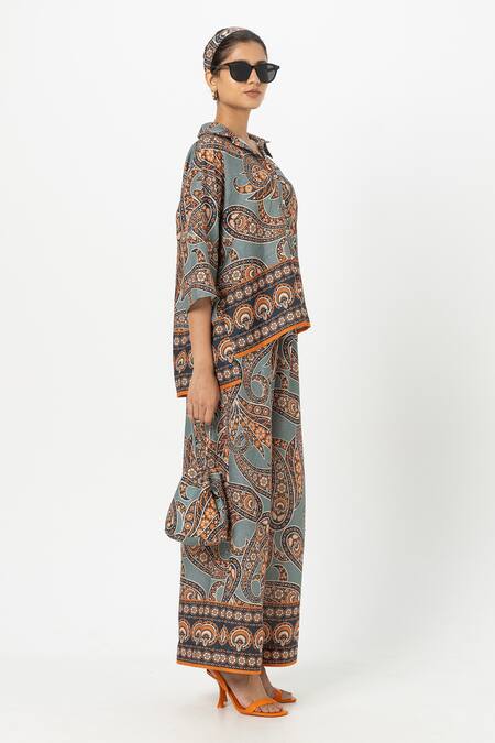 SOBARIKO Multi Color Linen Collared Multicolor Koishi Co-ord Set Online at Aza Fashions SOBARIKO_Multi Color Linen Collared Multicolor Koishi Co-ord Set _Online_at_Aza_Fashions