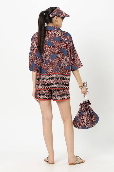 Shop SOBARIKO Blue Linen Collared Designer Deniz Shorts Set at Aza Fashions Shop_SOBARIKO_Blue Linen Collared Designer Deniz Shorts Set _at_Aza_Fashions