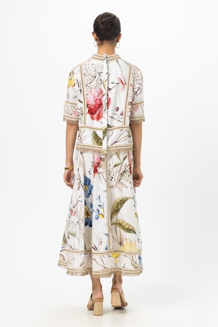 Shop SOBARIKO Off White Linen Embroidery Round Neck Floral Alicia Skirt Set at Aza Fashions Shop_SOBARIKO_Off White Linen Embroidery Round Neck Floral Alicia Skirt Set _at_Aza_Fashions