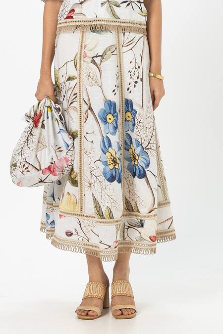 Shop SOBARIKO Off White Linen Embroidery Round Neck Floral Alicia Skirt Set Online at Aza Fashions Shop_SOBARIKO_Off White Linen Embroidery Round Neck Floral Alicia Skirt Set _Online_at_Aza_Fashions