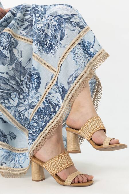 SOBARIKO Blue Linen Embroidery High Neck Bianca Floral Print Skirt Set at Aza Fashions SOBARIKO_Blue Linen Embroidery High Neck Bianca Floral Print Skirt Set _at_Aza_Fashions