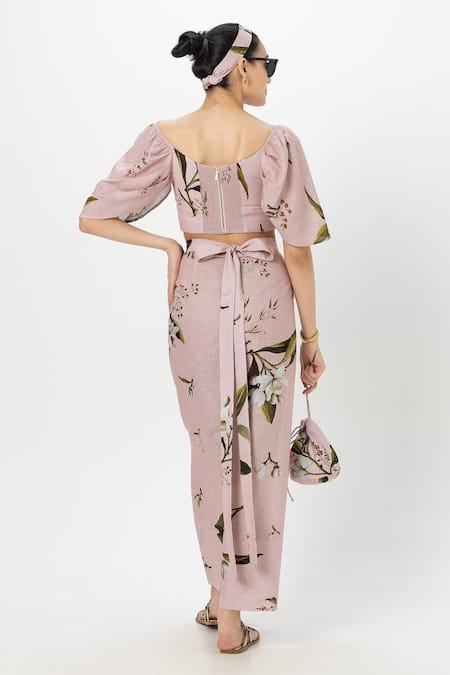 Shop SOBARIKO Pink Linen Sweetheart Neck Jasmine Tulip Skirt Set at Aza Fashions Shop_SOBARIKO_Pink Linen Sweetheart Neck Jasmine Tulip Skirt Set _at_Aza_Fashions