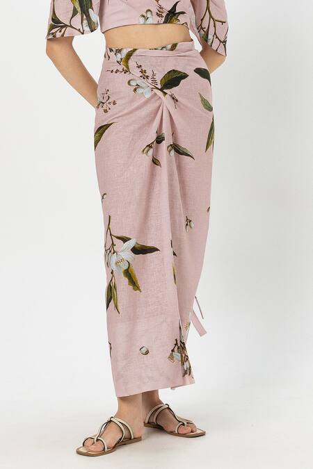 Shop SOBARIKO Pink Linen Sweetheart Neck Jasmine Tulip Skirt Set Online at Aza Fashions Shop_SOBARIKO_Pink Linen Sweetheart Neck Jasmine Tulip Skirt Set _Online_at_Aza_Fashions