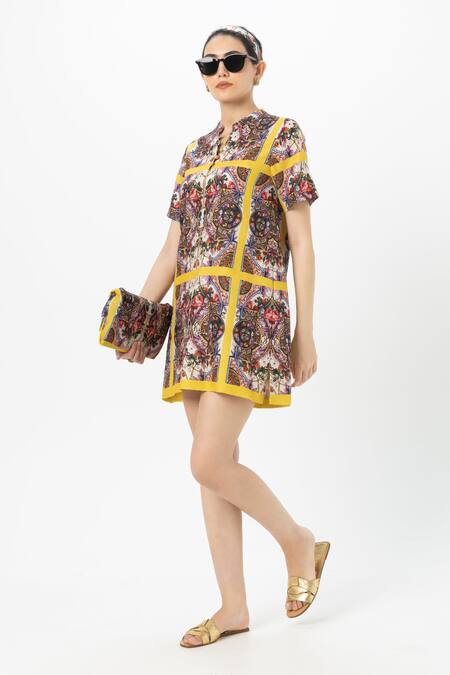 Buy SOBARIKO Multi Color Linen Round Neck Multicolor Rococo Yellow Shift Dress Online at Aza Fashions Buy_SOBARIKO_Multi Color Linen Round Neck Multicolor Rococo Yellow Shift Dress _Online_at_Aza_Fashions