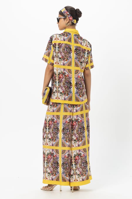 Shop SOBARIKO Yellow Linen Collared Rococo Co-ord Set at Aza Fashions Shop_SOBARIKO_Yellow Linen Collared Rococo Co-ord Set _at_Aza_Fashions