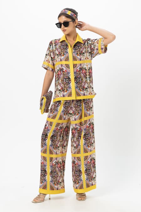 Sobariko Yellow Linen Collared Rococo Co-ord Set 