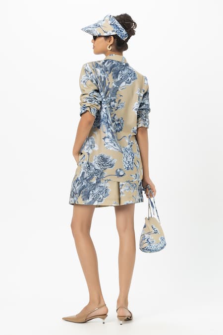 SOBARIKO Floral Print Blazer & Shorts Set 