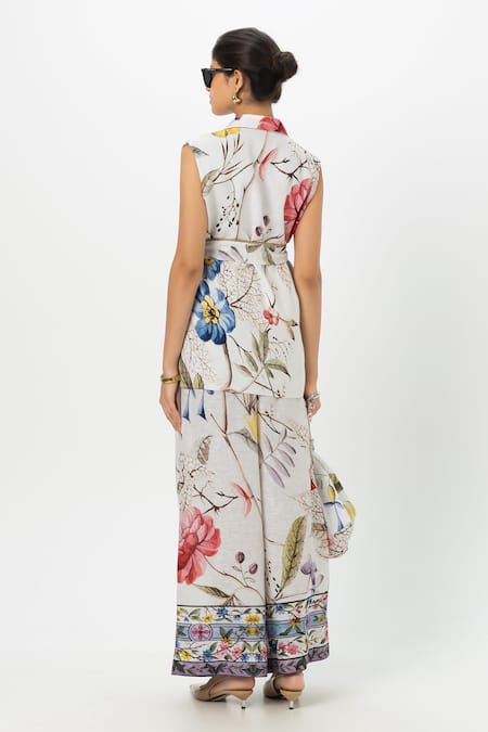 SOBARIKO Floral Print Jacket Pant Set 