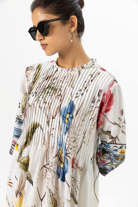 Shop_SOBARIKO_White Linen Round Neck Alicia Pleated Midi Dress _Online_at_Aza_Fashions