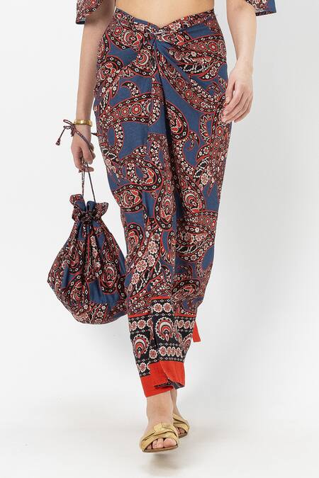 Shop_SOBARIKO_Blue Linen Off-shoulder Deniz Tulip Skirt Set _Online_at_Aza_Fashions