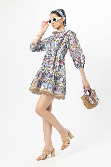 SOBARIKO_Multi Color Linen Tassels Round Neck Chloe Cinched Dress _Online_at_Aza_Fashions