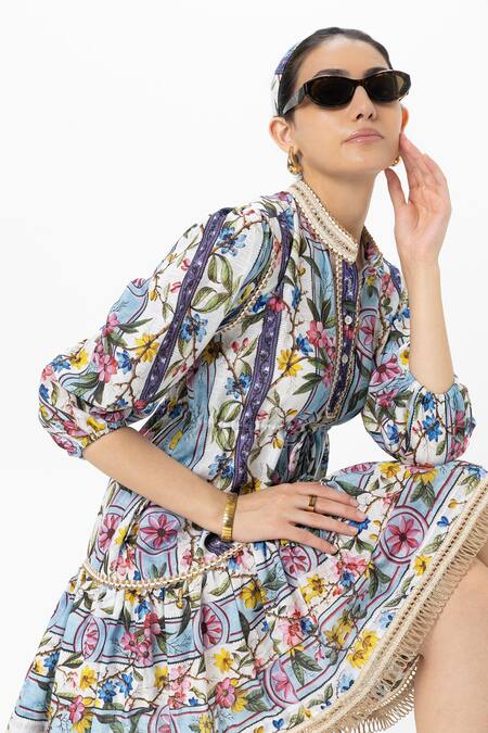 Shop_SOBARIKO_Multi Color Linen Tassels Round Neck Chloe Cinched Dress _Online_at_Aza_Fashions