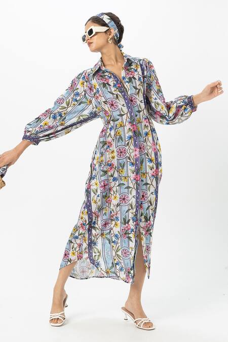 Buy_SOBARIKO_Multi Color Linen Collared Chloe Multicolor Midi Dress _Online_at_Aza_Fashions