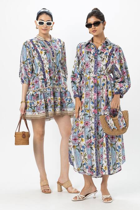 Shop_SOBARIKO_Multi Color Linen Collared Chloe Multicolor Midi Dress _Online_at_Aza_Fashions