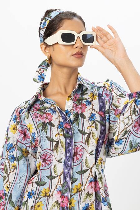 SOBARIKO_Multi Color Linen Collared Chloe Multicolor Midi Dress _at_Aza_Fashions