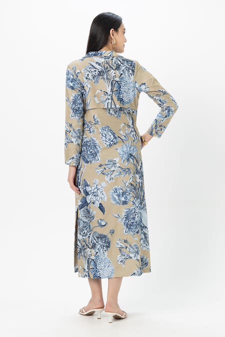 SOBARIKO Floral Print Trench Dress Set 