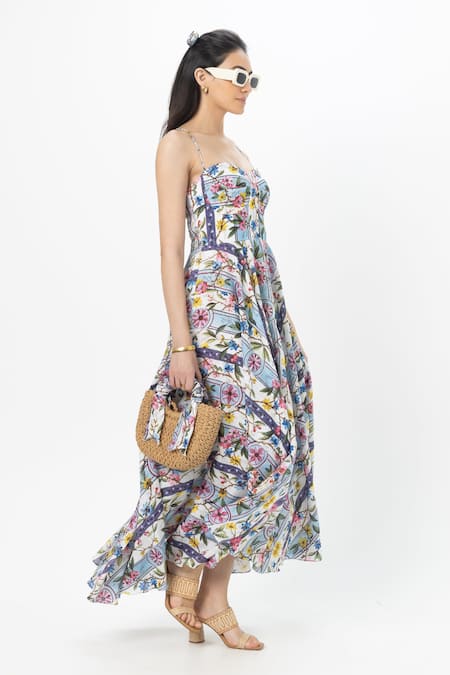 SOBARIKO_Blue Linen Open Neck Chloe Floral Print Maxi Dress _Online_at_Aza_Fashions