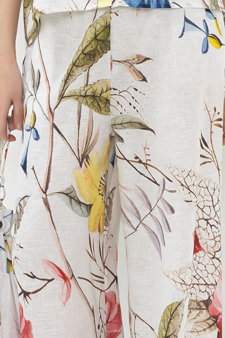 Shop_SOBARIKO_White Linen Collared Floral Print Alicia Co-ord Set _Online_at_Aza_Fashions