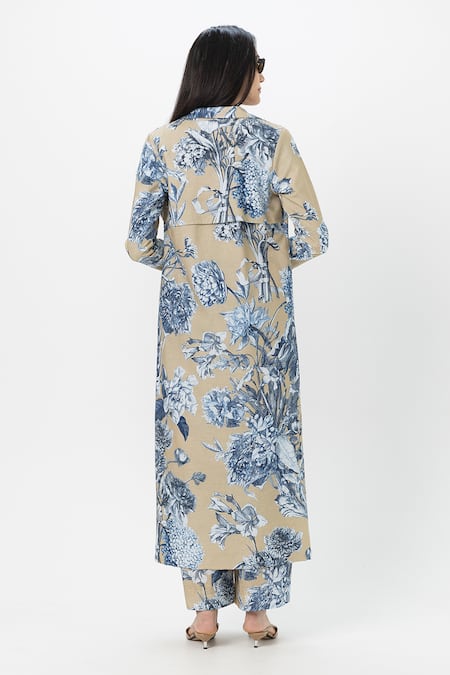 SOBARIKO Floral Print Trench Pant Set 