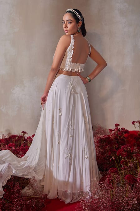 Tarini Vij White Embroidered Georgette Lehenga Set 
