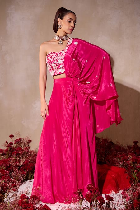 Tarini Vij Pink Hand Embroidered Lehenga Saree Set 