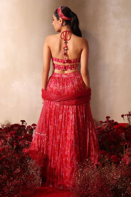 Tarini Vij Red Hand Embroidered Lehenga Set 