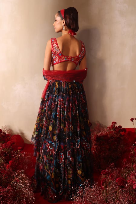 Tarini Vij Midnight Blue Embroidered Lehenga Set 