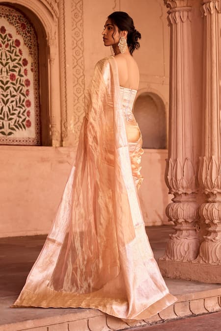 SAANJH BY LEA Gold Banarasi Pre-Draped Saree 