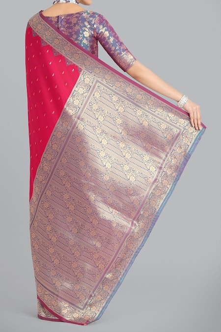 Shop Naintara Bajaj Pink Zari, Embroidery Round Neck Banarasi Silk Saree Set at Aza Fashions Shop_Naintara Bajaj_Pink Zari, Embroidery Round Neck Banarasi Silk Saree Set _at_Aza_Fashions
