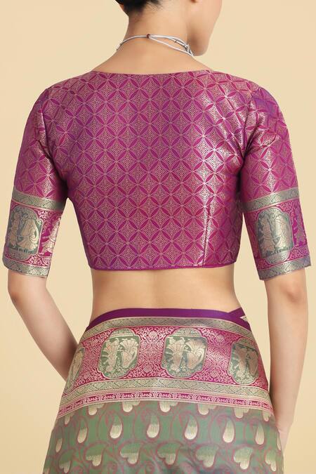 Buy Naintara Bajaj Olive Green Zari, Embroidery V-neck Banarasi Silk Saree Set Online at Aza Fashions Buy_Naintara Bajaj_Olive Green Zari, Embroidery V-neck Banarasi Silk Saree Set _Online_at_Aza_Fashions