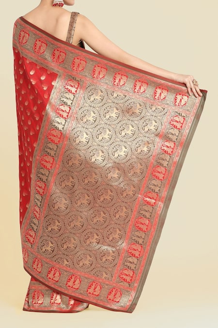 Naintara Bajaj Red Banarasi Silk Saree Set 
