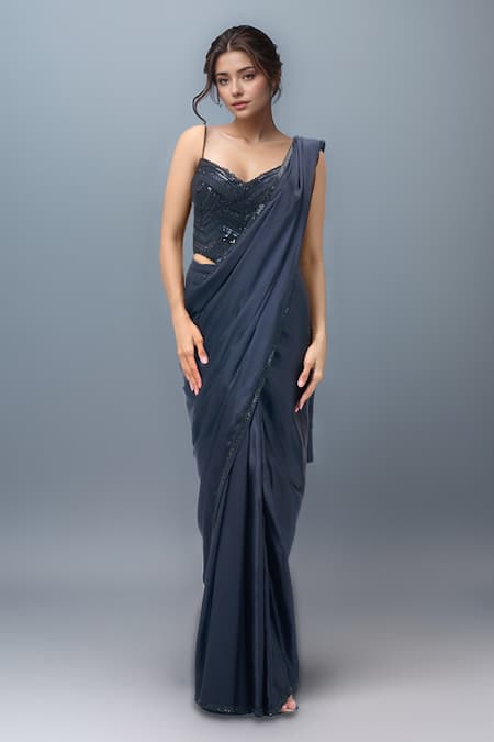 Tarun Tahiliani Black Pre-Draped Saree 