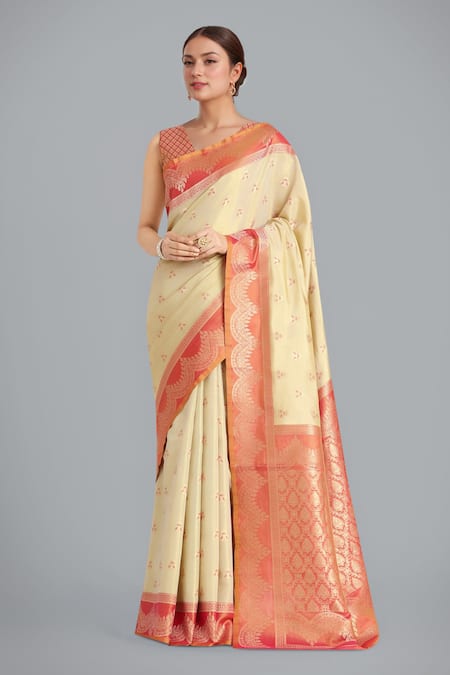 Samyukta Singhania Cream Banarasi Tissue Silk Saree Set 