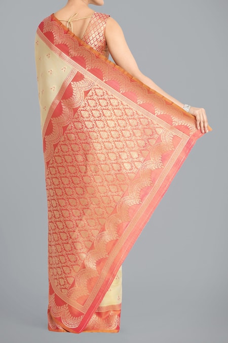 Samyukta Singhania Cream Banarasi Tissue Silk Saree Set 