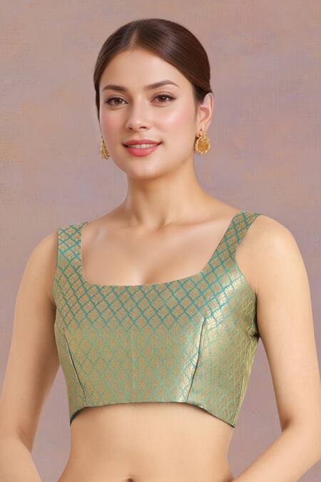 Buy Samyukta Singhania Yellow Embroidery Square Neck Banarasi Tissue Silk Saree Set Buy_Samyukta Singhania_Yellow Embroidery Square Neck Banarasi Tissue Silk Saree Set