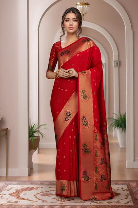 Samyukta Singhania Zari Woven Red Banarasi Silk Saree 