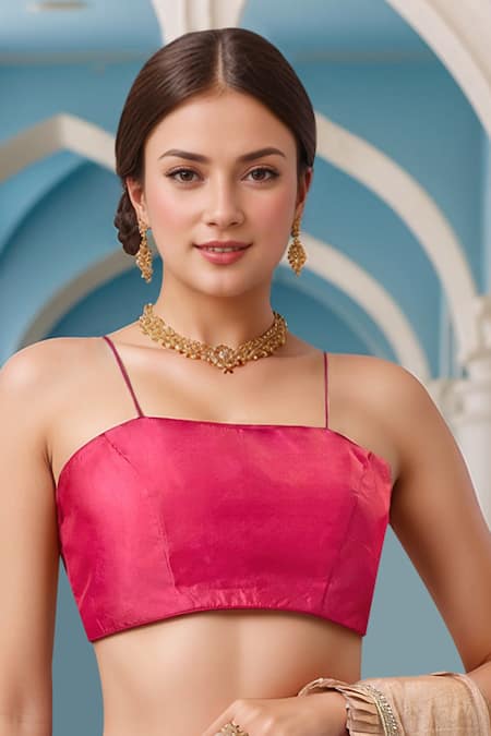Samyukta Singhania Pink Plain Strappy Blouse 