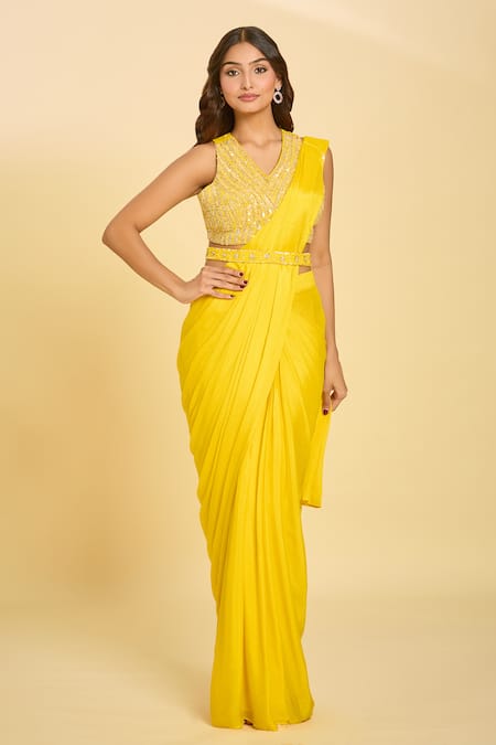 Samyukta Singhania Bead Embroidered Pre-Draped Saree Set 