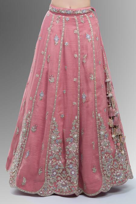 Samyukta Singhania_Pink Tissue Embroidery, Zari, Beads, Sequins, Stones Classic Lehenga Set_Online_at_Aza_Fashions
