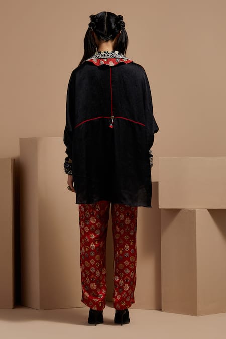 Shop Aseem Kapoor Black Silk Embroidery Collared Mandala Shirt at Aza Fashions Shop_Aseem Kapoor_Black Silk Embroidery Collared Mandala Shirt _at_Aza_Fashions