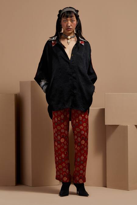 Buy Aseem Kapoor Black Silk Embroidery Collared Mandala Shirt Online at Aza Fashions Buy_Aseem Kapoor_Black Silk Embroidery Collared Mandala Shirt _Online_at_Aza_Fashions