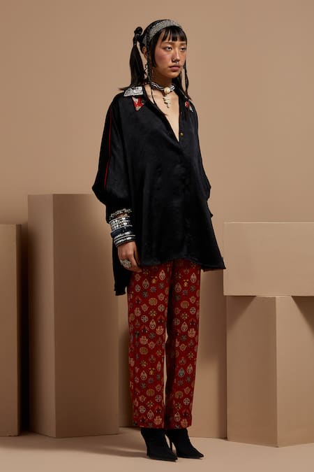 Buy Aseem Kapoor Black Embroidery Collared Mandala Shirt And Trouser Set Buy_Aseem Kapoor_Black Embroidery Collared Mandala Shirt And Trouser Set