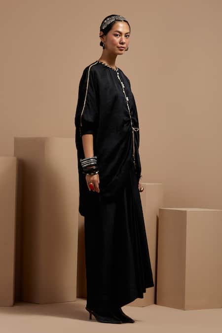 Buy Aseem Kapoor Black Silk Tassels Round Neck Kuru Trapeze Kurta Set Online at Aza Fashions Buy_Aseem Kapoor_Black Silk Tassels Round Neck Kuru Trapeze Kurta Set _Online_at_Aza_Fashions