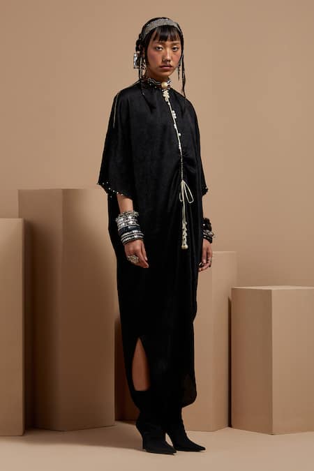 Aseem Kapoor Black Tassels High Neck Vayu Kaftaan Jumpsuit Online at Aza Fashions Aseem Kapoor_Black Tassels High Neck Vayu Kaftaan Jumpsuit _Online_at_Aza_Fashions