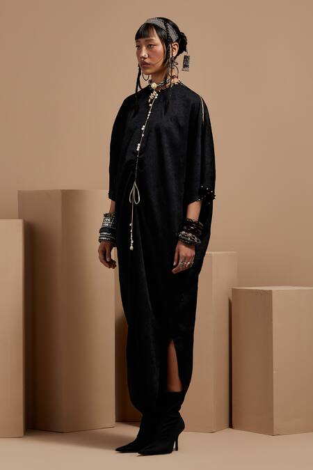 Shop Aseem Kapoor Black Tassels High Neck Vayu Kaftaan Jumpsuit Online at Aza Fashions Shop_Aseem Kapoor_Black Tassels High Neck Vayu Kaftaan Jumpsuit _Online_at_Aza_Fashions